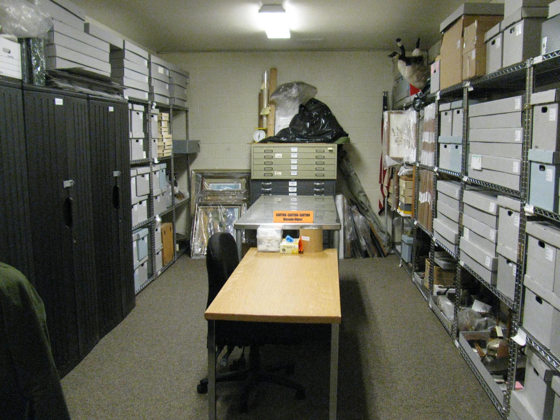 Collections storage room with shelves and boxes
